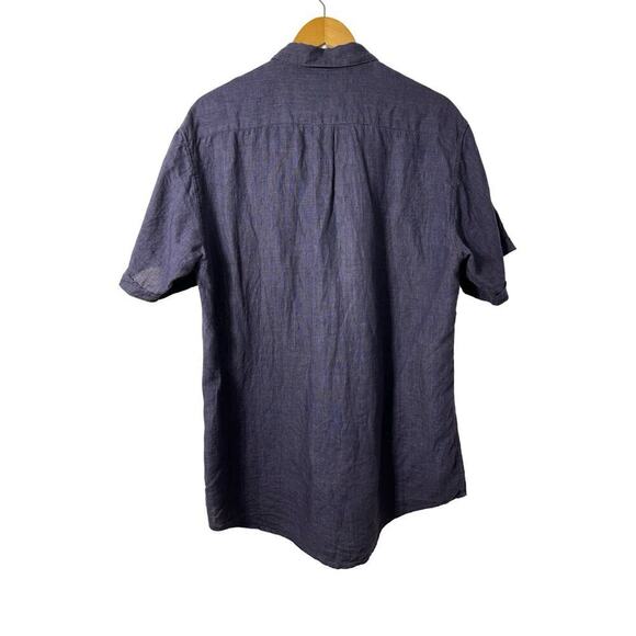 Shades Of Grey 100% Linen Short Sleeve Button Up Shirt Size L Navy Coastal Vacay - Picture 2 of 7